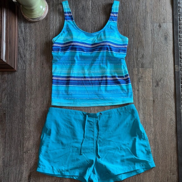 L L Bean 2 piece tankini top and swim shorts Sz 14 - Picture 1 of 14